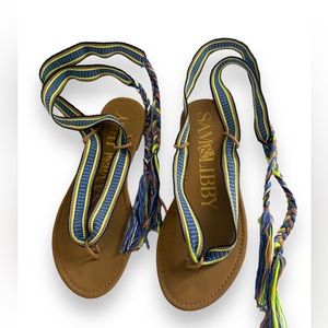 SAM&LIBBY Minimalist Multicolor Braided Wrap Strap Gladiator Flat Sandals Sz 7.5